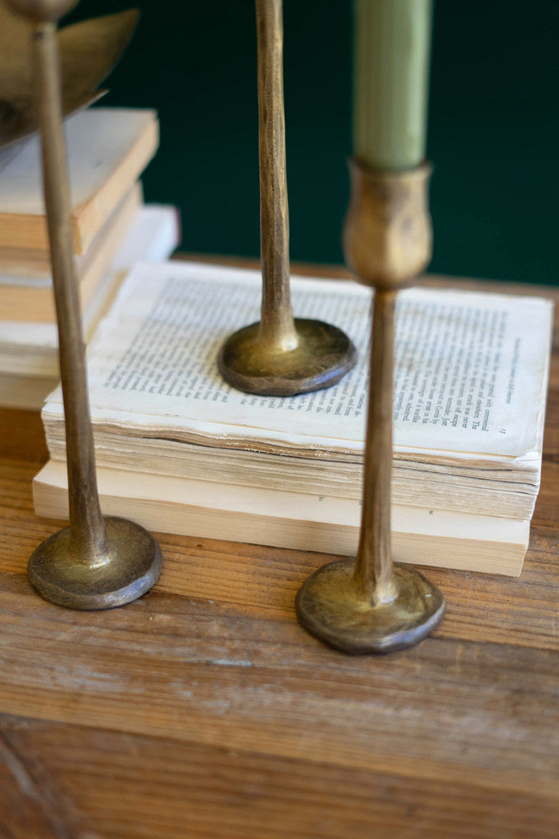 Antique Brass Metal Taper Candle Holders - Set Of 3