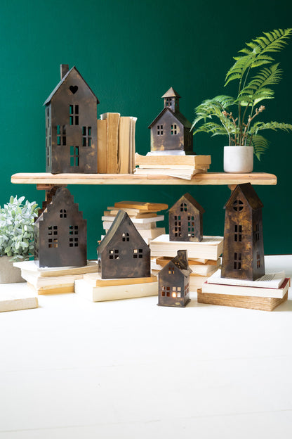 Antique Brown Metal Village - Set Of 7