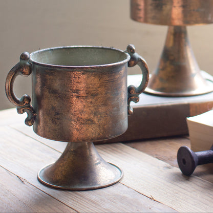 Antique Copper Finish Planters With Handles - Set of 2