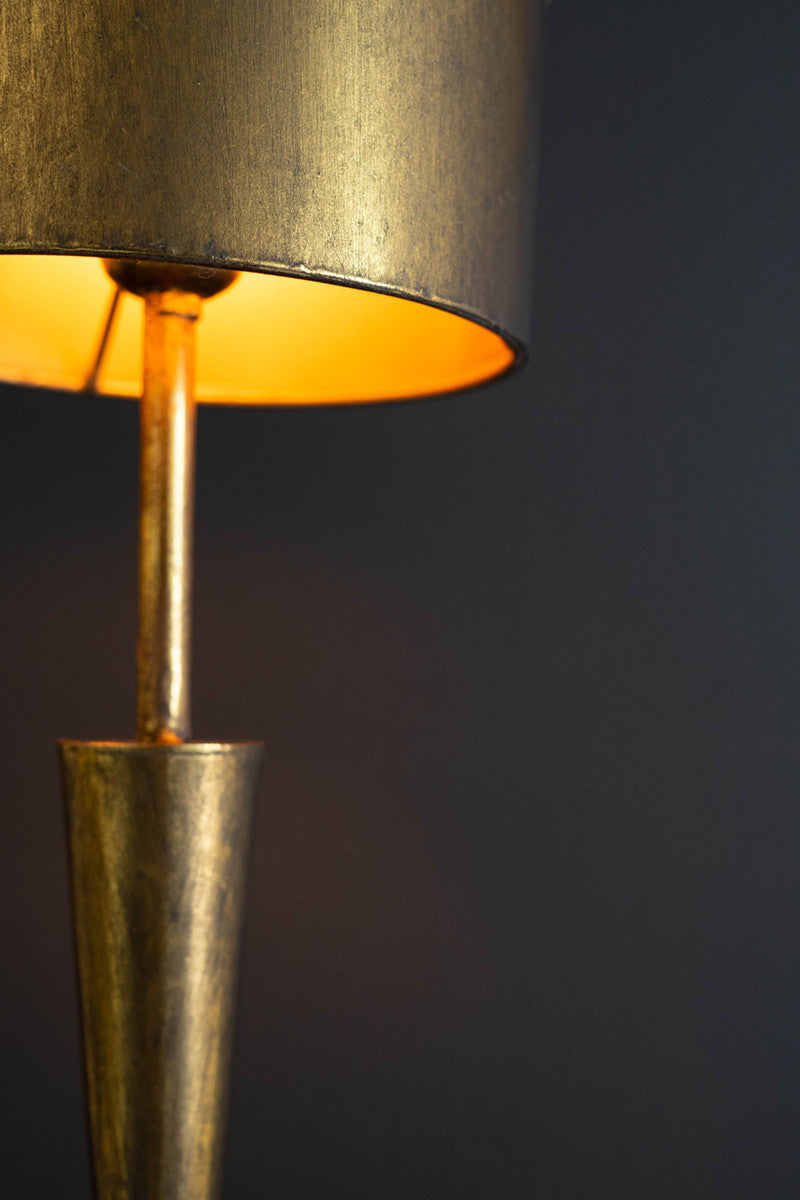 Antique Gold Floor Lamp With Metal Barrel Shade