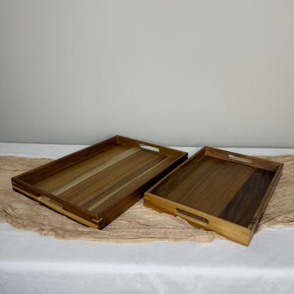 Acacia Wood Serving Tray with Handles - Set of 2 - 17"