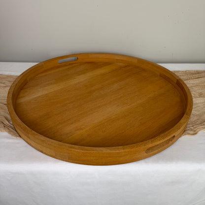 Round Teakwood Tray with Handles - 24"