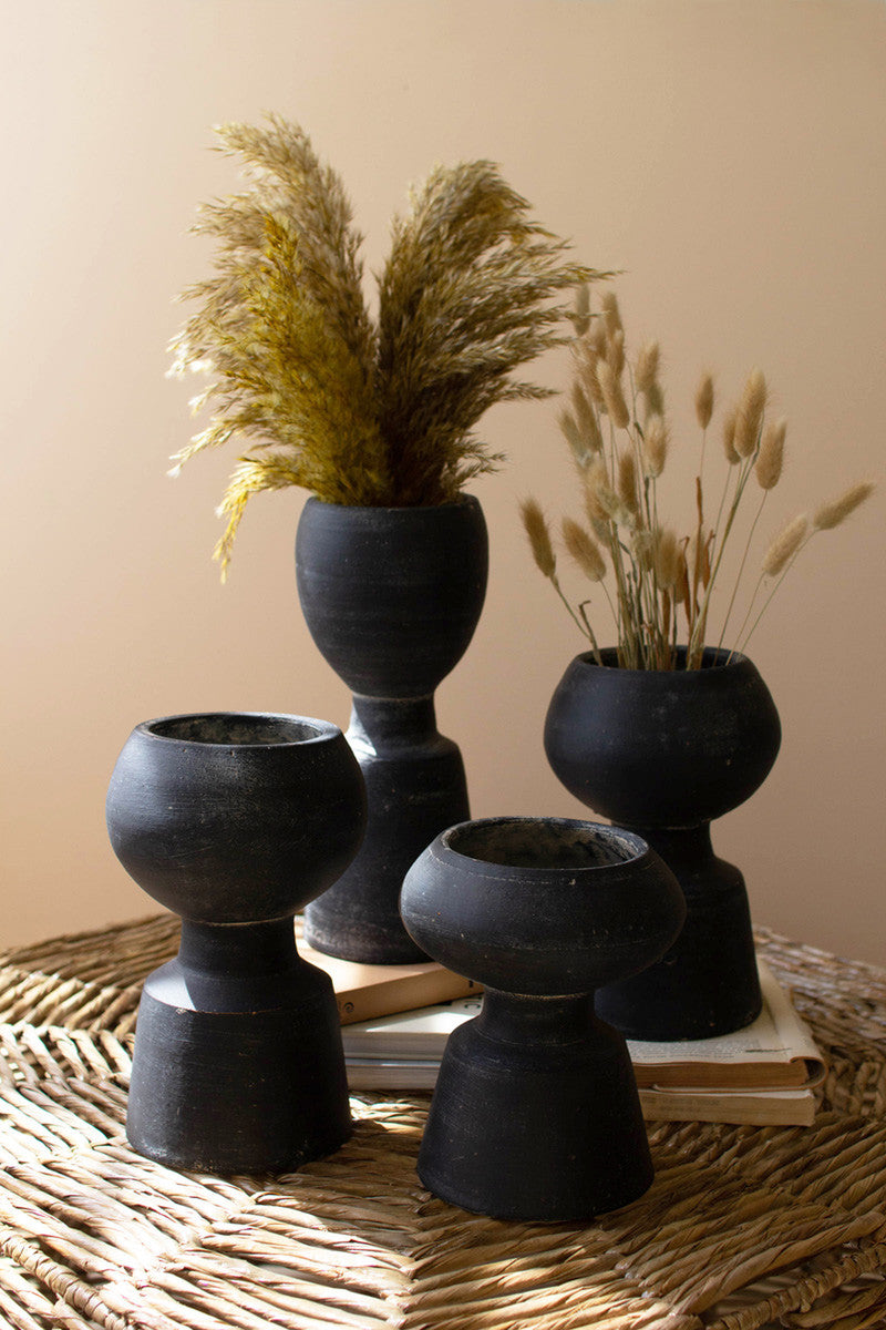 Black Clay Vases - Set Of 4