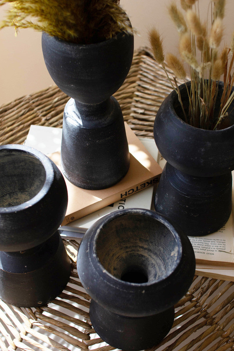 Black Clay Vases - Set Of 4