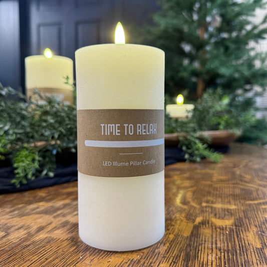 LED Pillar Candle 8" x 4" - Cream Natural Resin