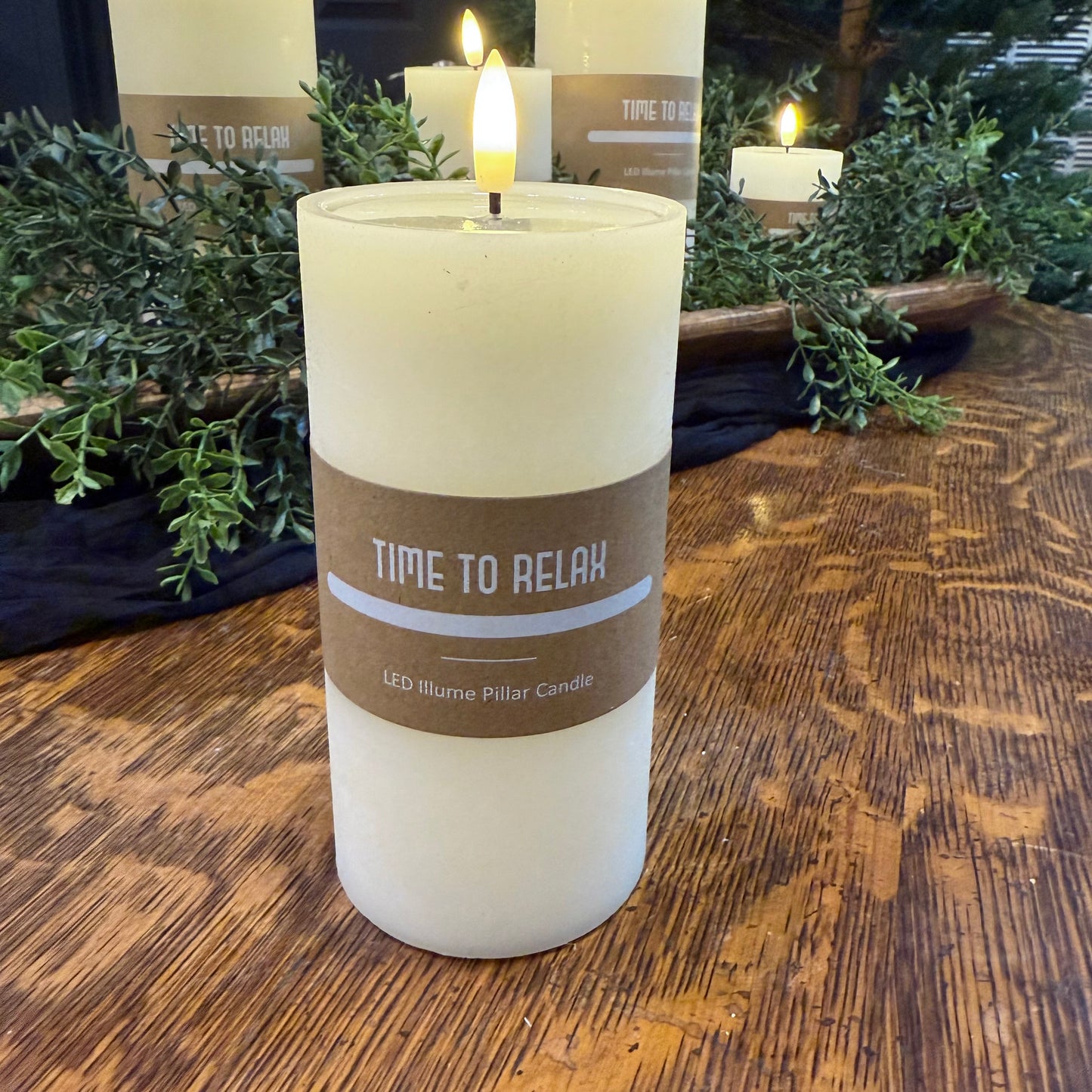 LED Pillar Candle 8" x 4" - Cream Natural Resin