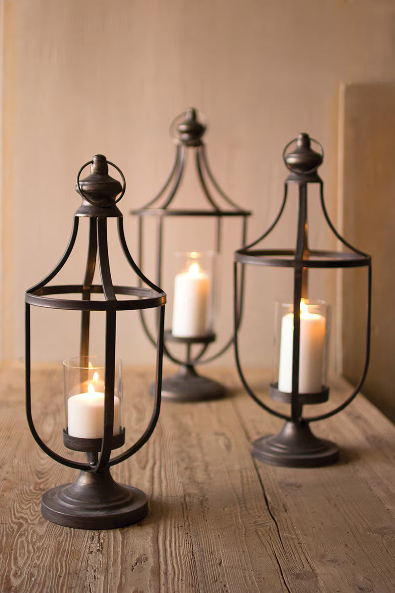 Metal Lanterns with Glass - Set of 3