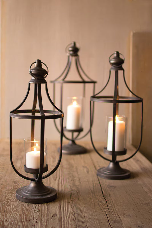 Metal Lanterns with Glass - Set of 3
