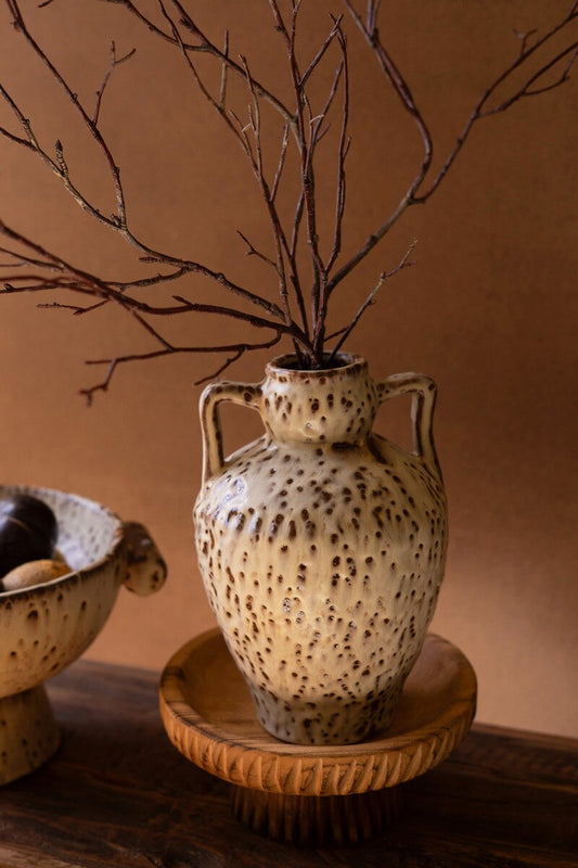 Rustic Ceramic Urn With Two Handles