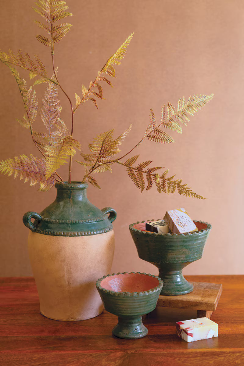 Green and Terracotta Clay Compotes - Set of Two