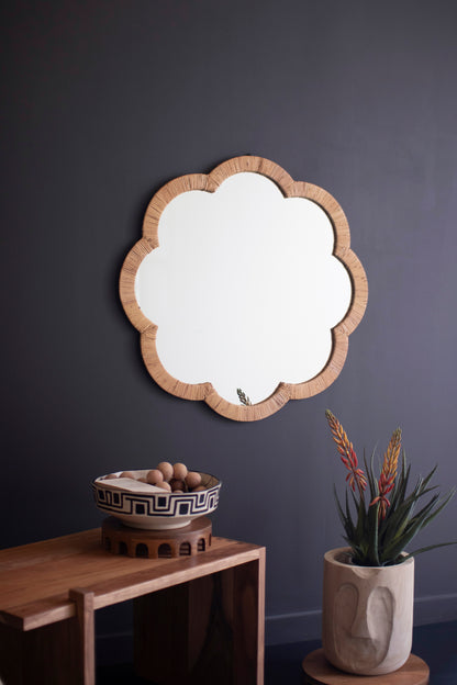 Cane Wrapped Flower Shaped Framed Mirror
