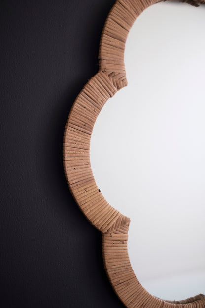 Cane Wrapped Flower Shaped Framed Mirror