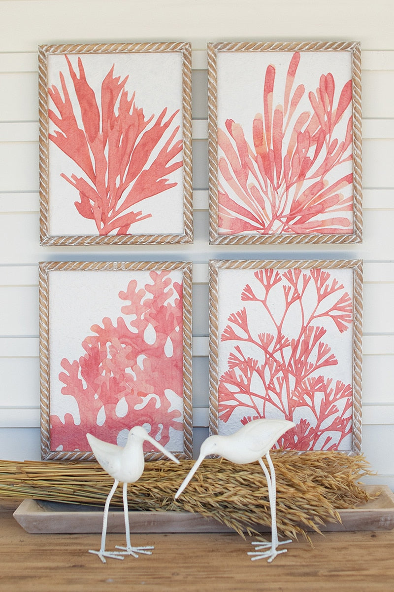 Coral Prints with Wooden Frames - Set of 4