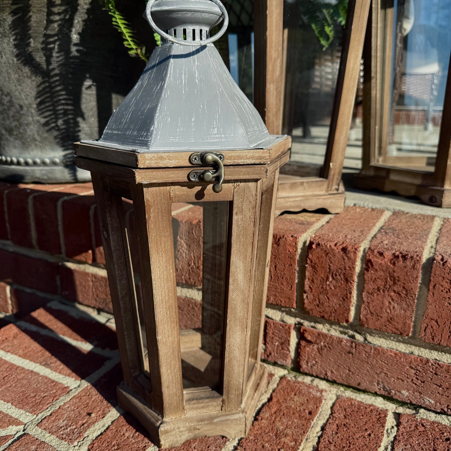Large Rustic Natural Wood Lanterns - Set of Three