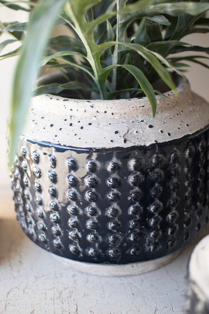 Dark Blue Knobby Ceramic Pots - Set of Three