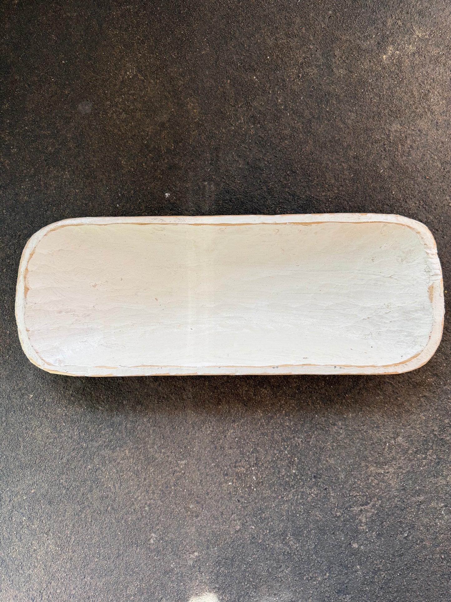 Distressed white dough bowl