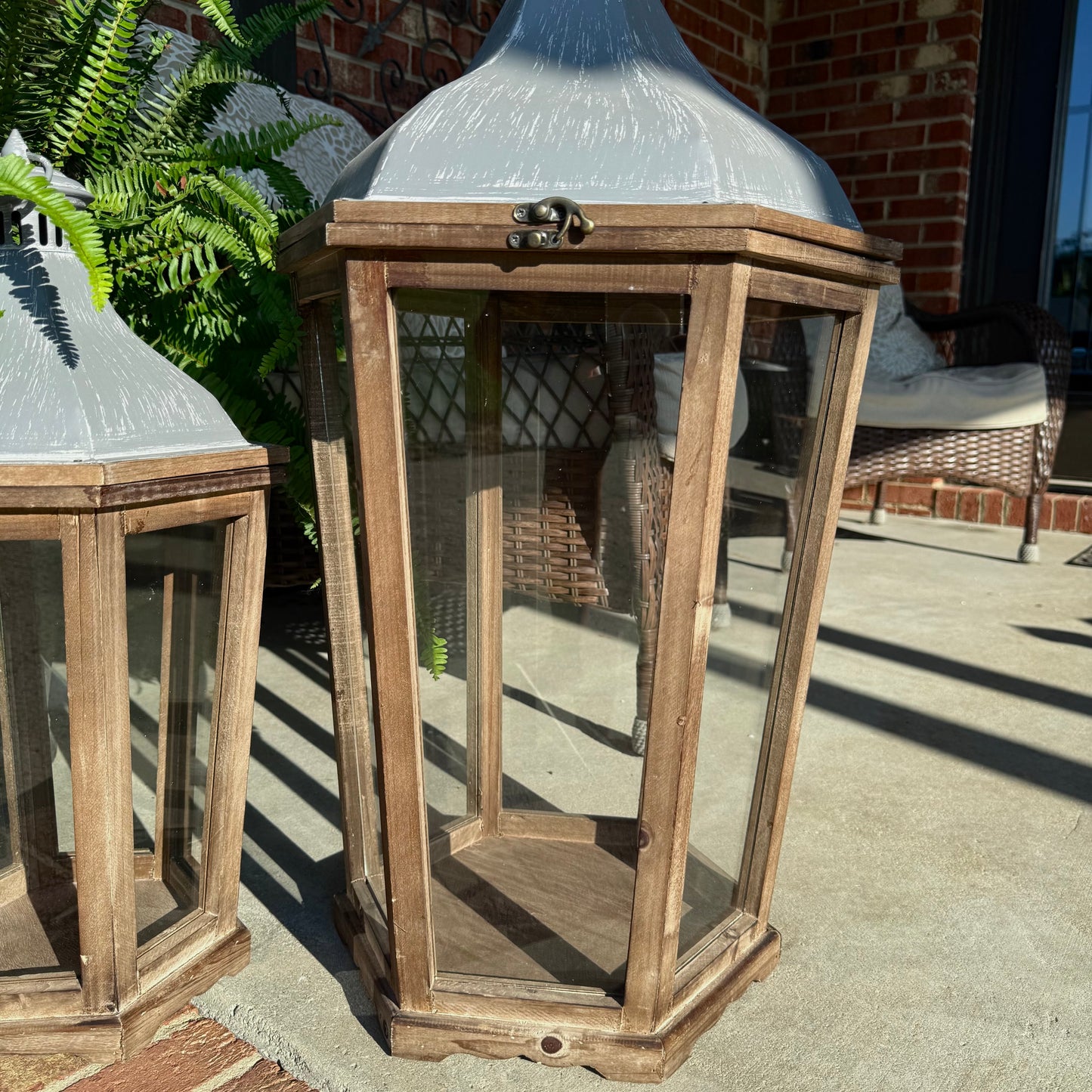 Large Rustic Natural Wood Lanterns - Set of Three
