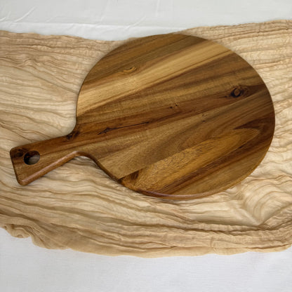 Round Acacia Wood Cutting Board with Handle