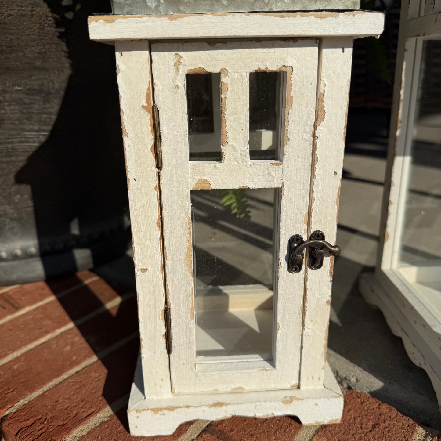 Modern Rustic White Distressed Lanterns - Set of Two