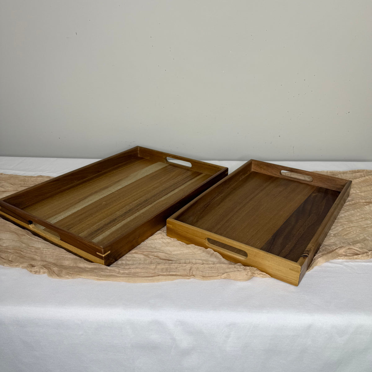 Acacia Wood Serving Tray with Handles - Set of 2 - 17"