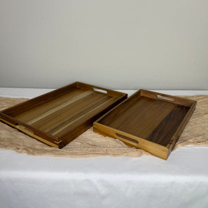 Acacia Wood Serving Tray with Handles - Set of 2 - 17"