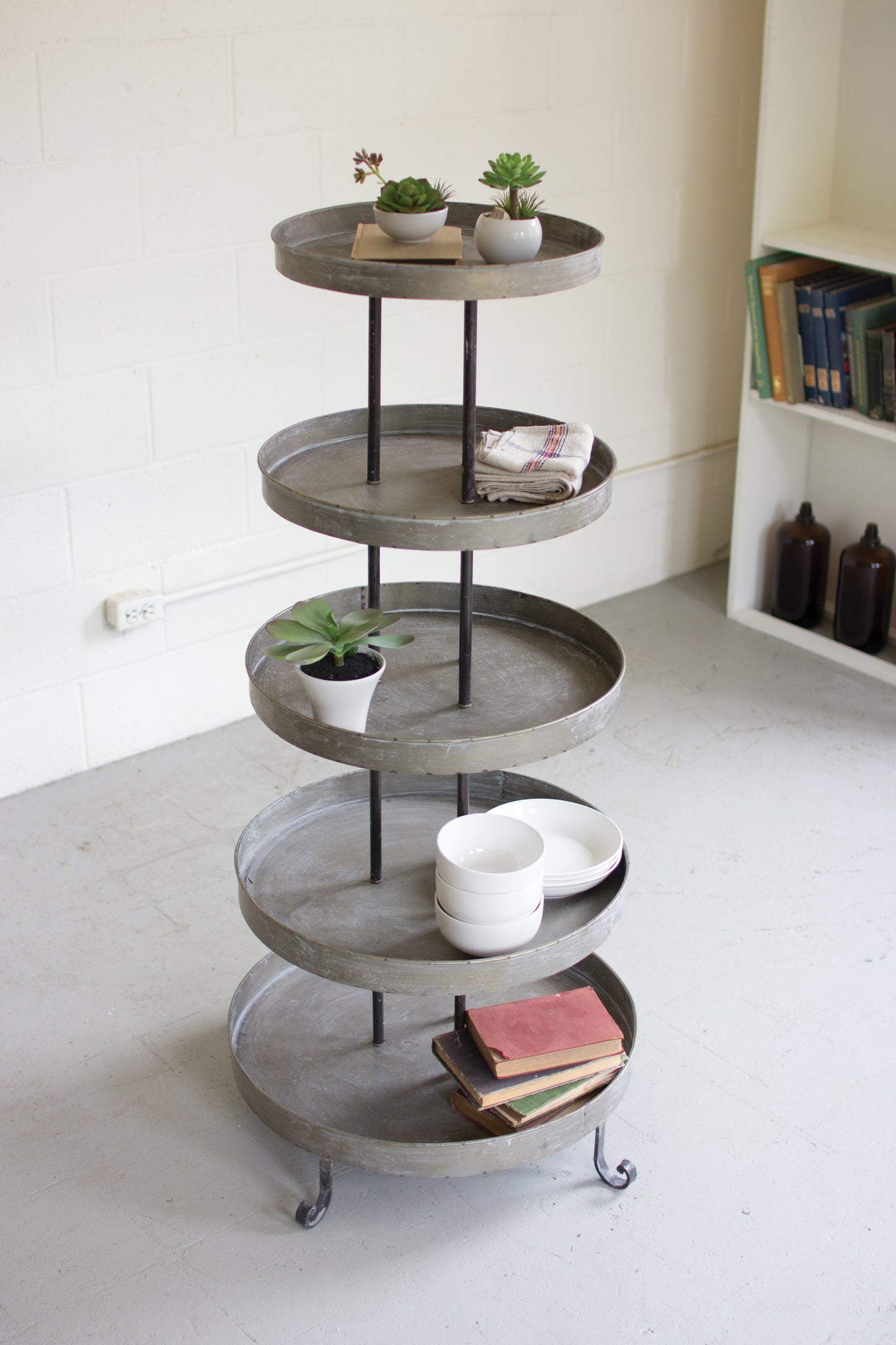 Five-Tiered Round Metal Display Tower