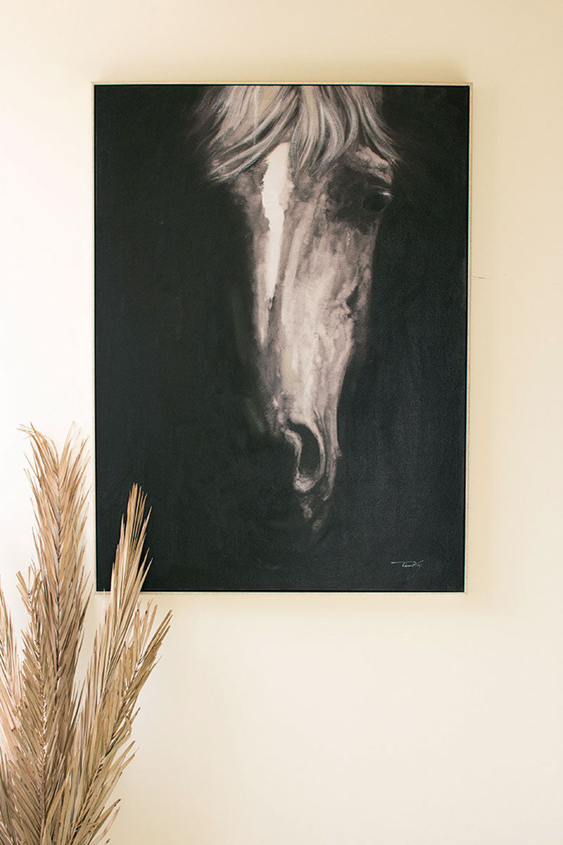 Framed Oil Painting Black & White Horse