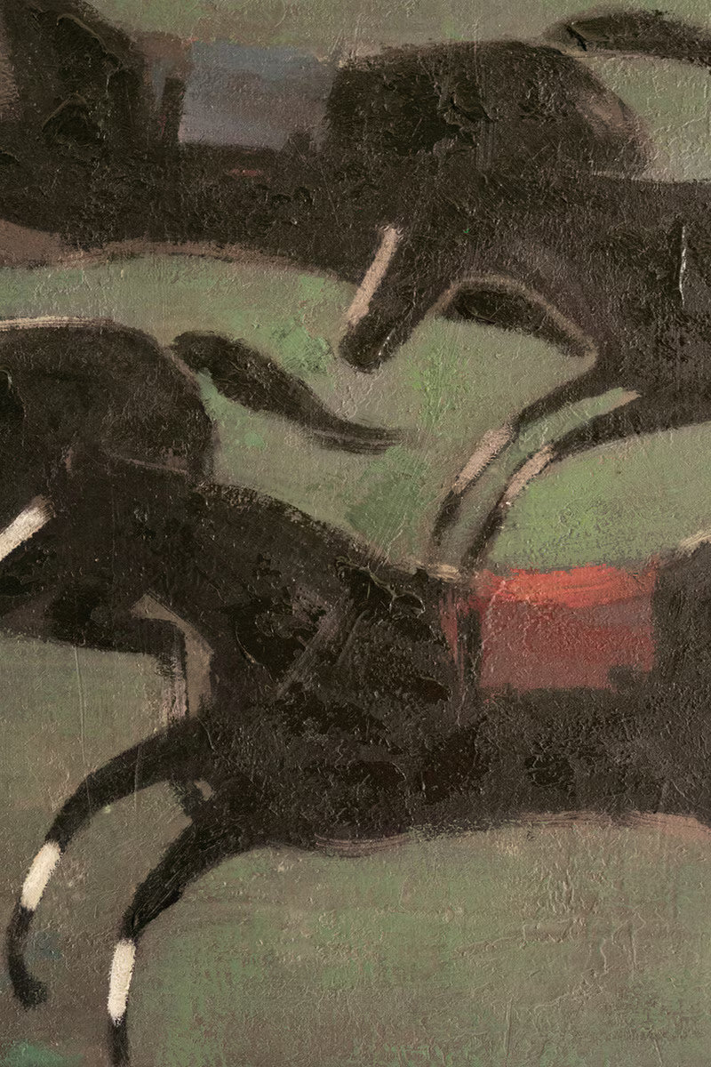 Abstract Framed Race Horses Painting