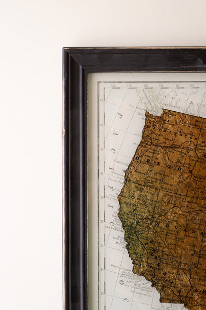 Framed Vintage-Inspired USA Map Print Under Glass on a white background