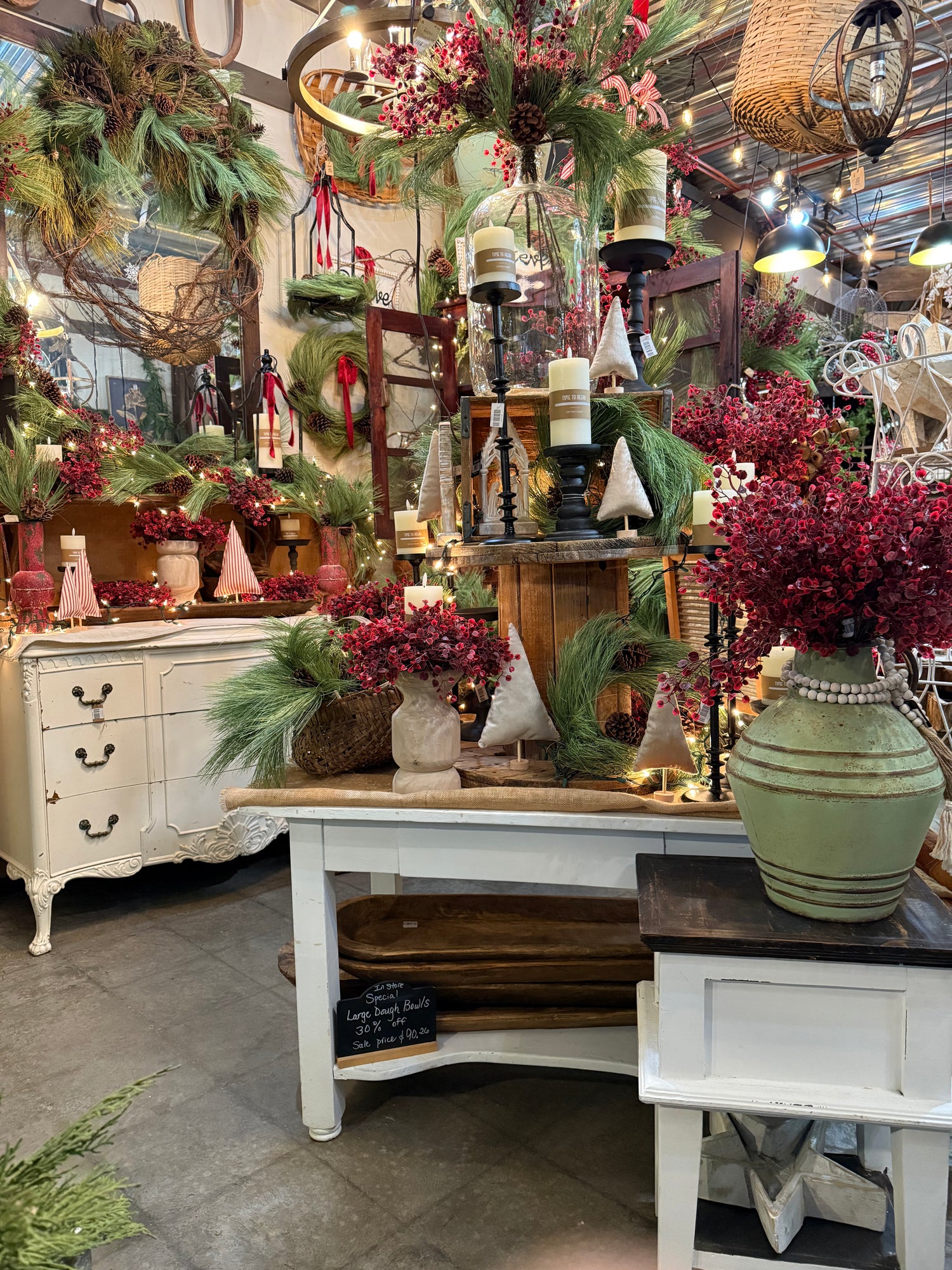 Modern rustic Christmas decorations and greenery