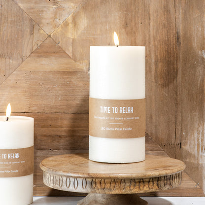 LED Pillar Candle 8" x 4" - Cream Natural Resin