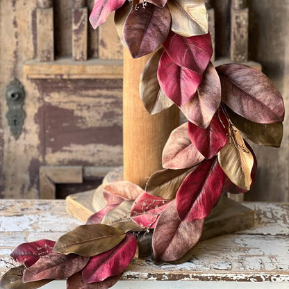 Magnolia Garland Red and Bronze - 6'