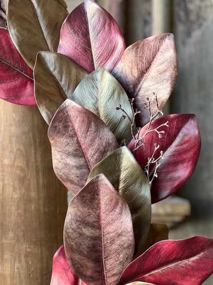 Magnolia Garland Red and Bronze - 6'
