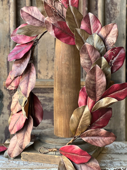 Magnolia Garland Red and Bronze - 6'