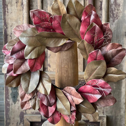 Magnolia Red and Bronze Wreath - 26"