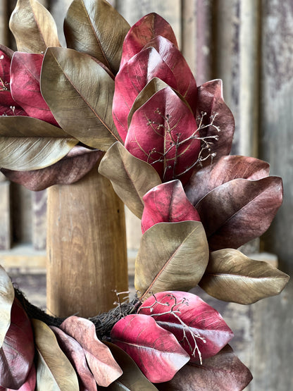 Magnolia Red and Bronze Wreath - 26"