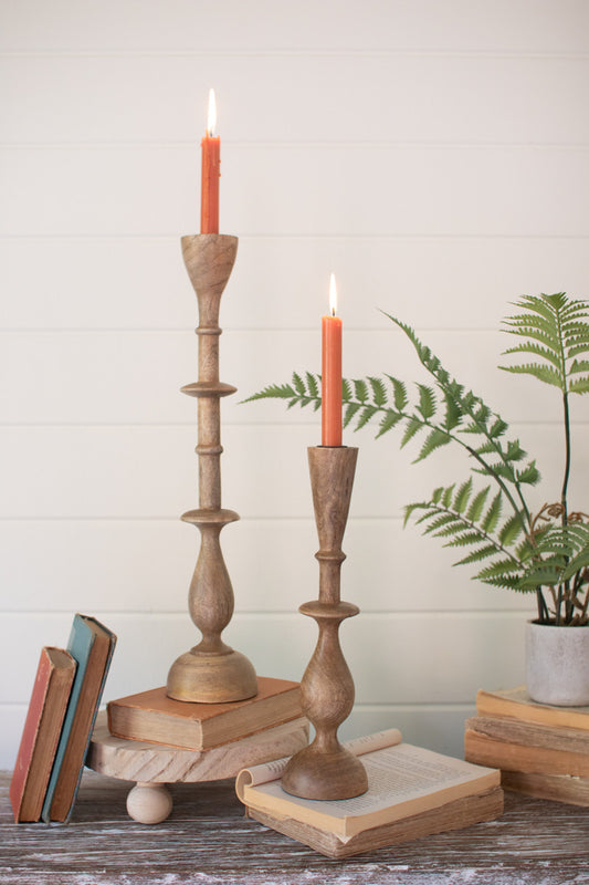 Mango Wood Candle Stands - Set Of 2