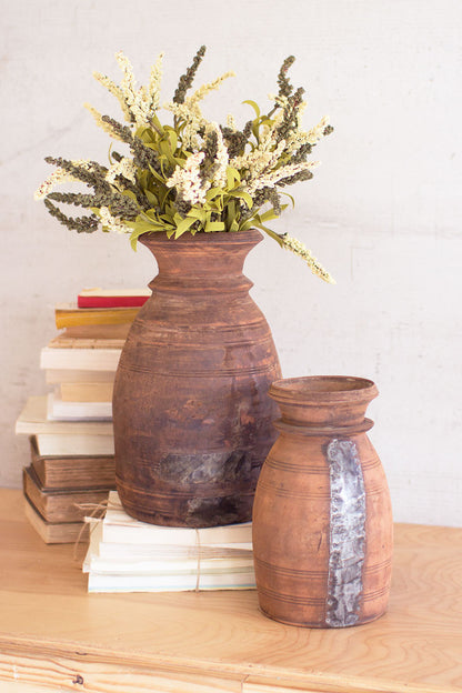 Mango Wood Urns -Set Of 2