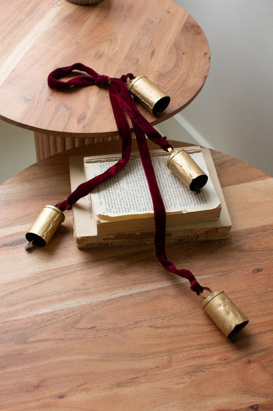 Metal Christmas Bell Cluster with Velvet Rope