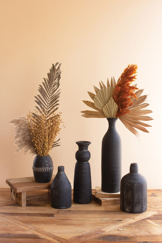 Modern Black Clay Vases - Set Of 5