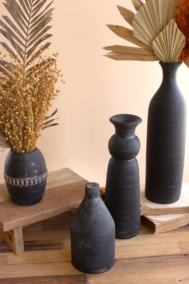 Modern Black Clay Vases - Set Of 5