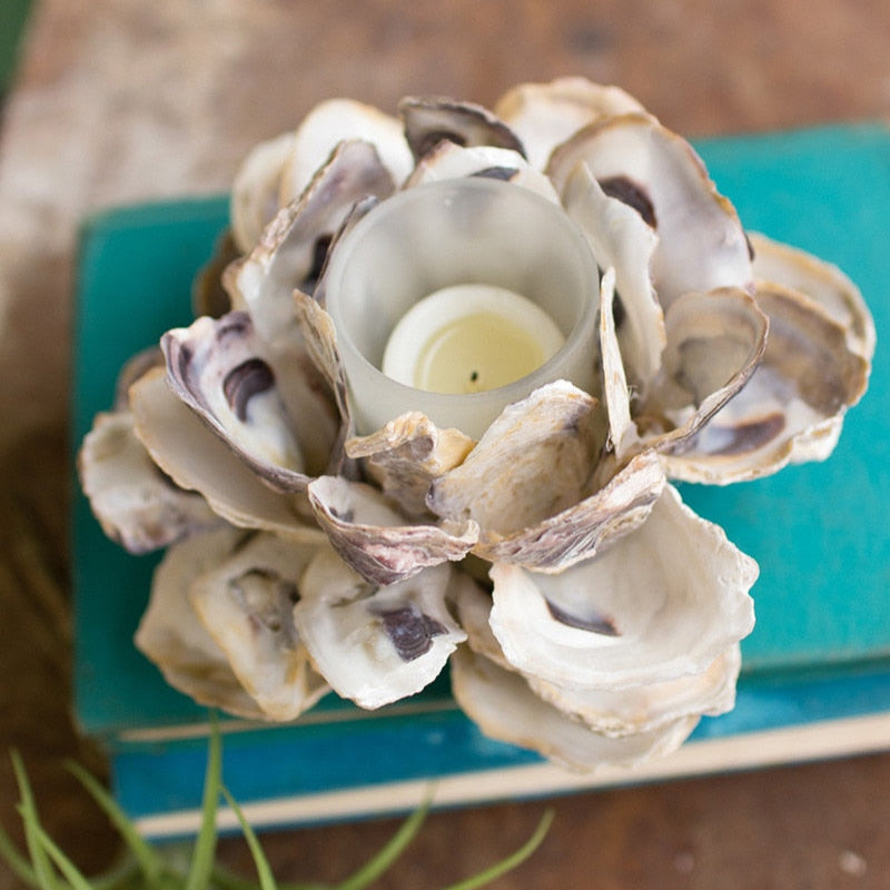 Oyster Shell Flower Votive Holders - Set of 4