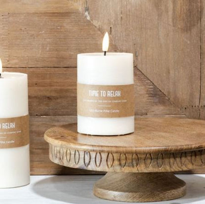 LED Pillar Candle  4"x 3" - Cream Natural Resin