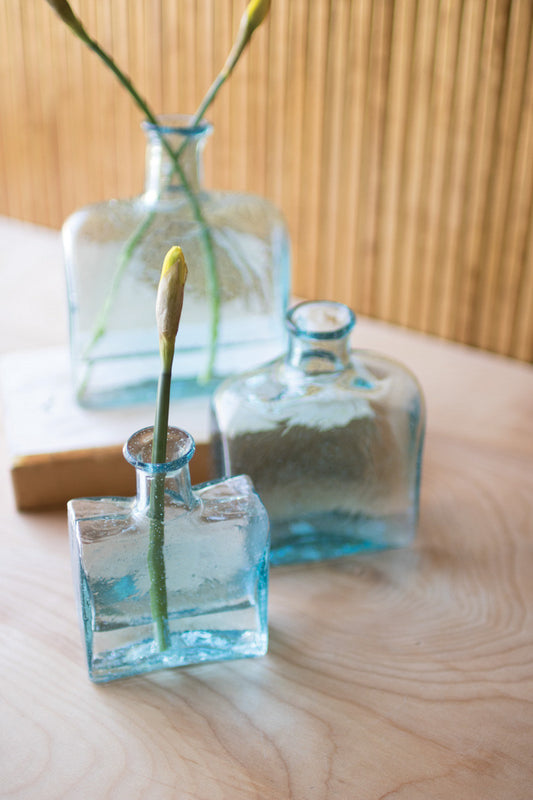 Recycled Glass Square Glass Vases - Set Of 3