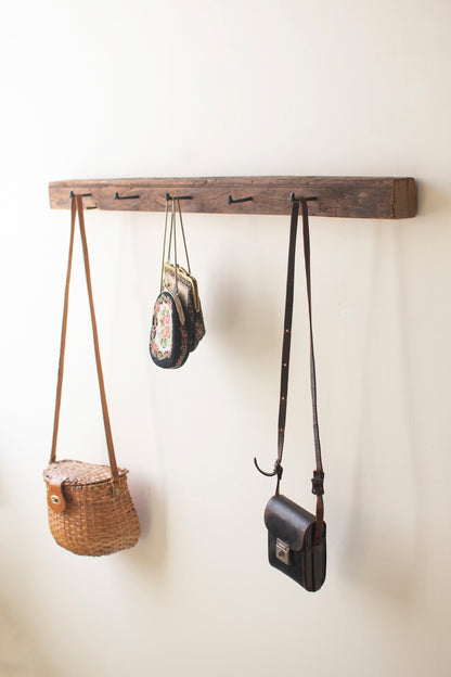 Recycled Wood Coat Rack with Forged Iron Hooks
