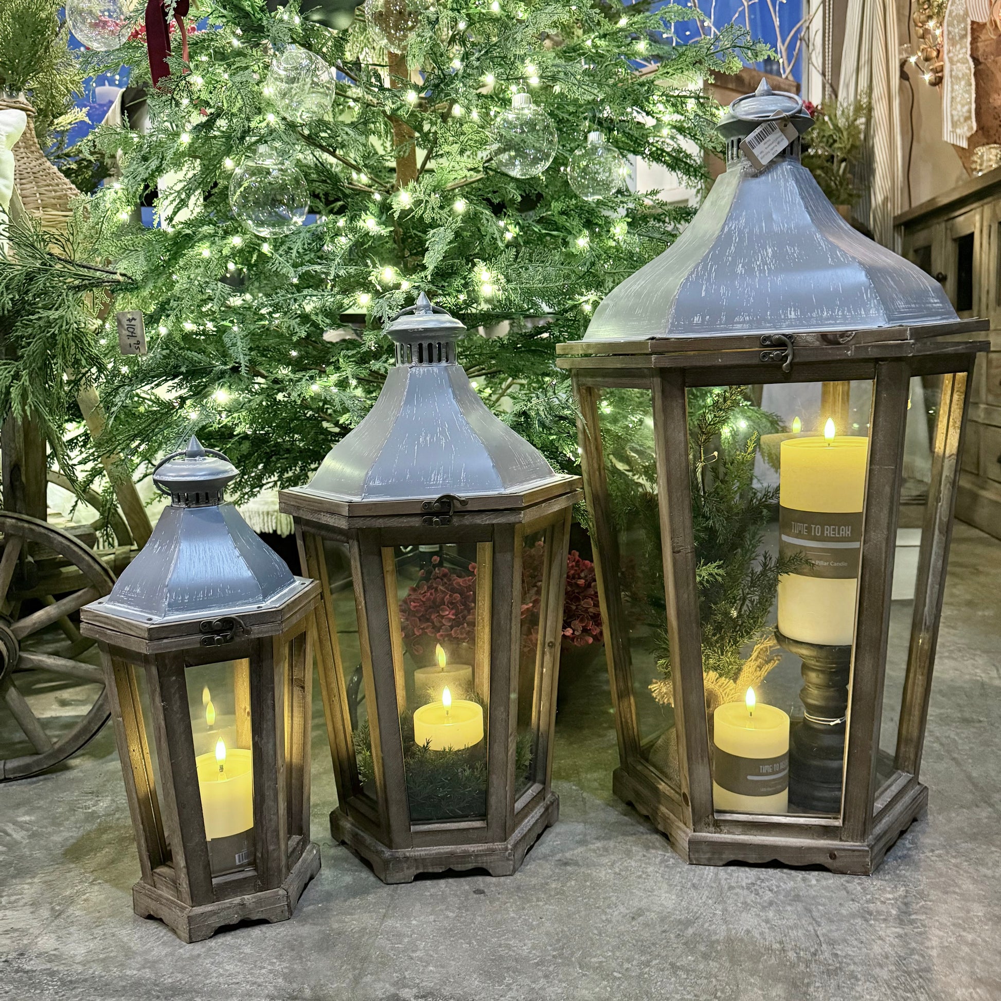 wood lanterns wtih led candles