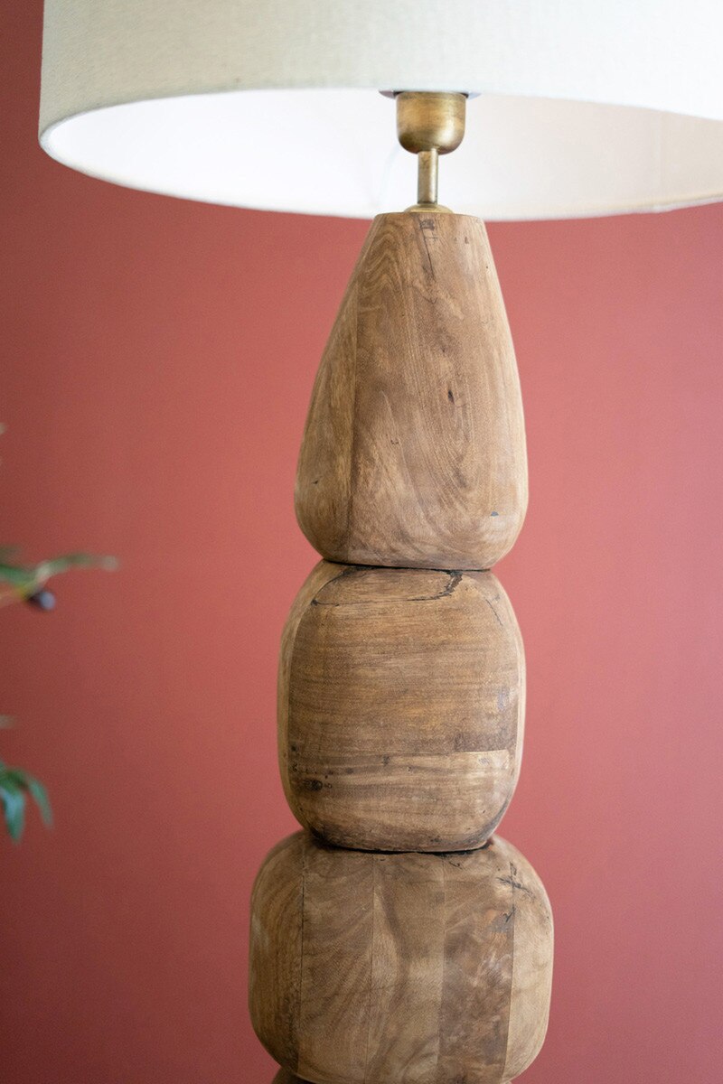 Rustic Mango Wood Table Lamp with with a beige shade 