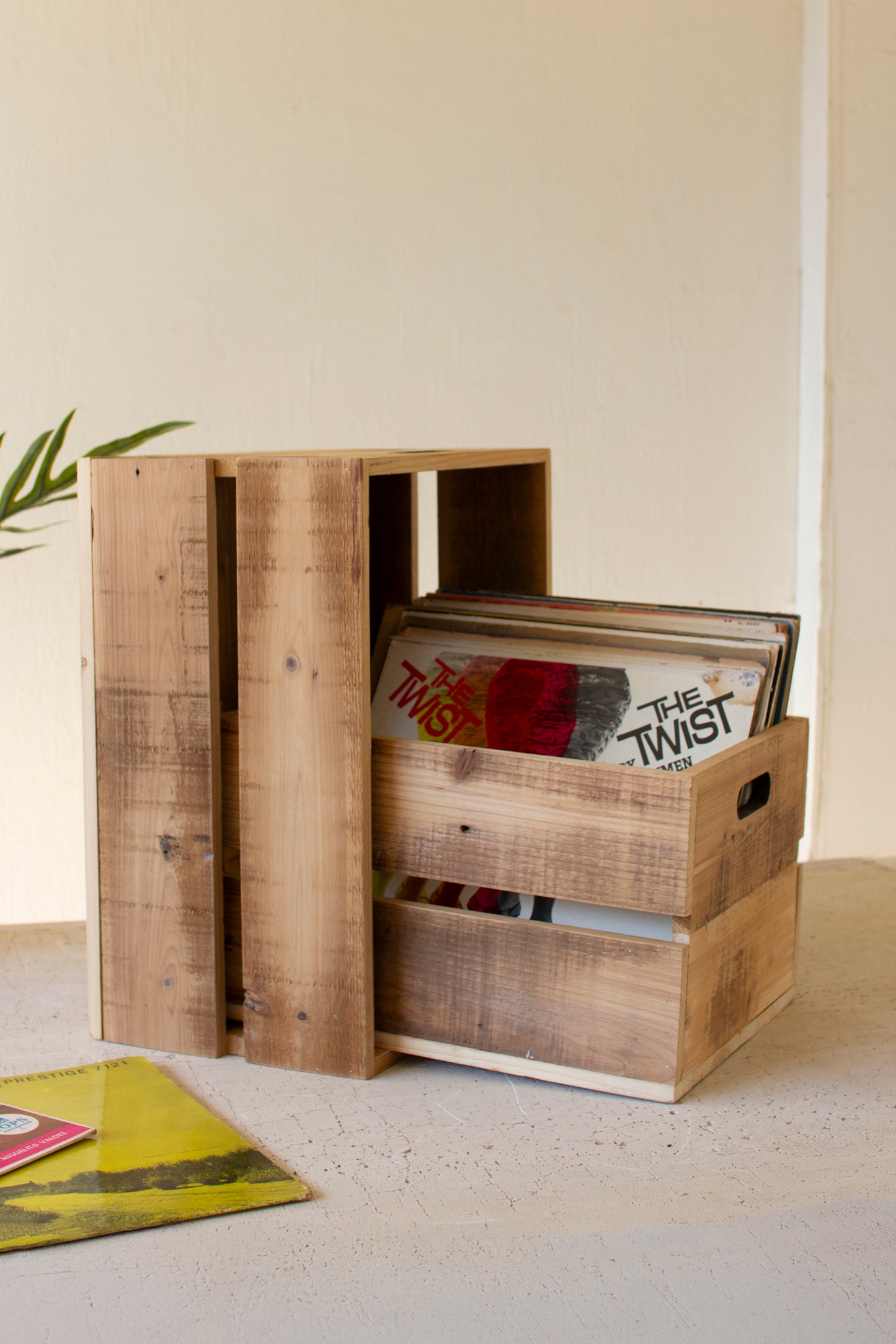 Natural Finish Slatted Wooden Crate - Set of 2