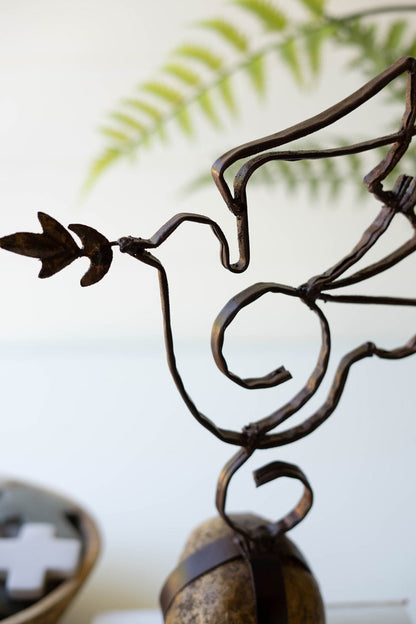 Sister Clara's Metal Peace Dove on Caged Rock Base
