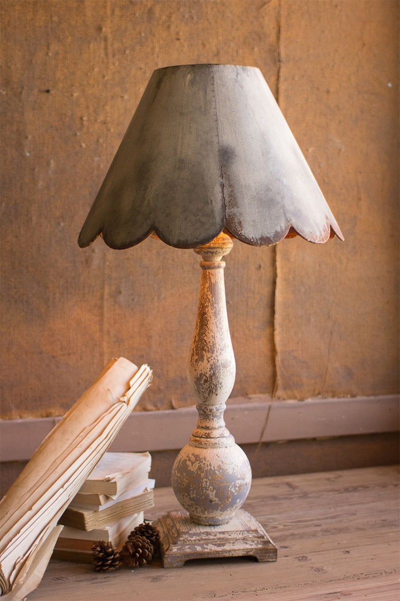 Table Lamp with Rustic Scalloped Metal Shade